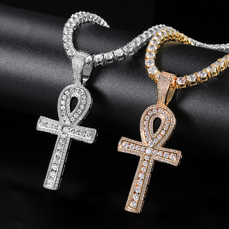 -神- Micro Inlaid Zircon Ankh Pendant Necklace