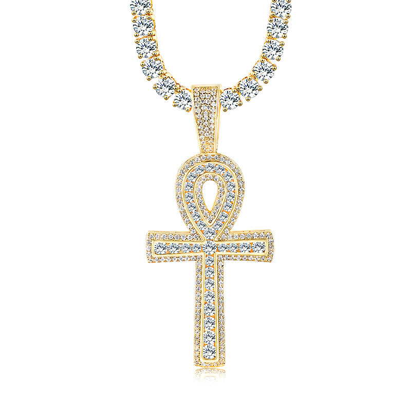 -神- Micro Inlaid Zircon Ankh Pendant Necklace