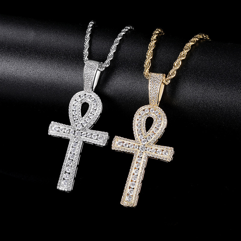 -神- Micro Inlaid Zircon Ankh Pendant Necklace