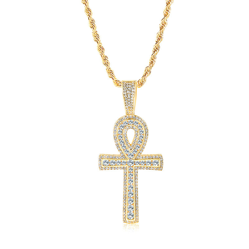 -神- Micro Inlaid Zircon Ankh Pendant Necklace