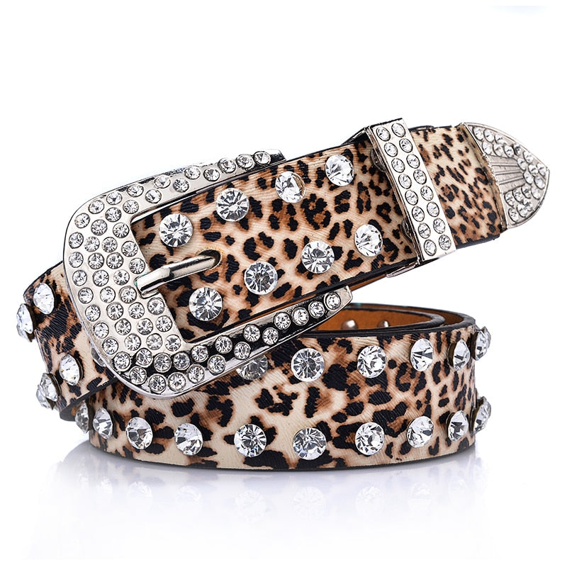 -豹- Rhinestone Leop@rd Print Belt